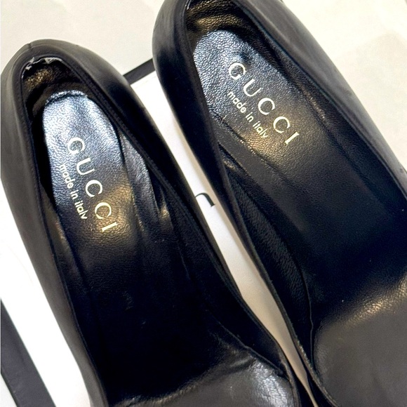 🔥 Rare Vintage 1980s Gucci Black Leather Box Toe Stiletto Slip-On Heels Pumps - Picture 5 of 9
